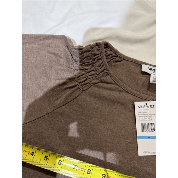 Nine West Knit Top Brown Shimmer Long Sleeves Women's XL Gathered Shoulder - Picture 5 of 10